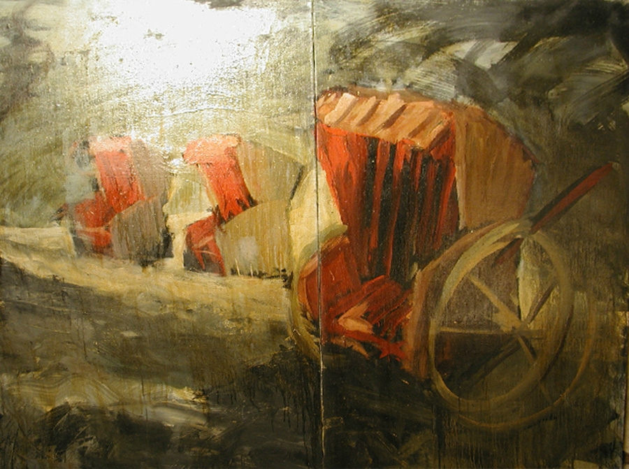 Strandkörbe, Diptychon, ca 180 x 120 cm, Öl auf Leinwand 